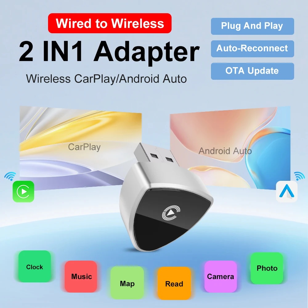 2in1 اللاسلكية CarPlay/أندرويد التوصيل والتشغيل لشركة فولكس فاجن تويوتا نيسان فورد بنز السلكية إلى اللاسلكية للسيارات السلكية المصنع