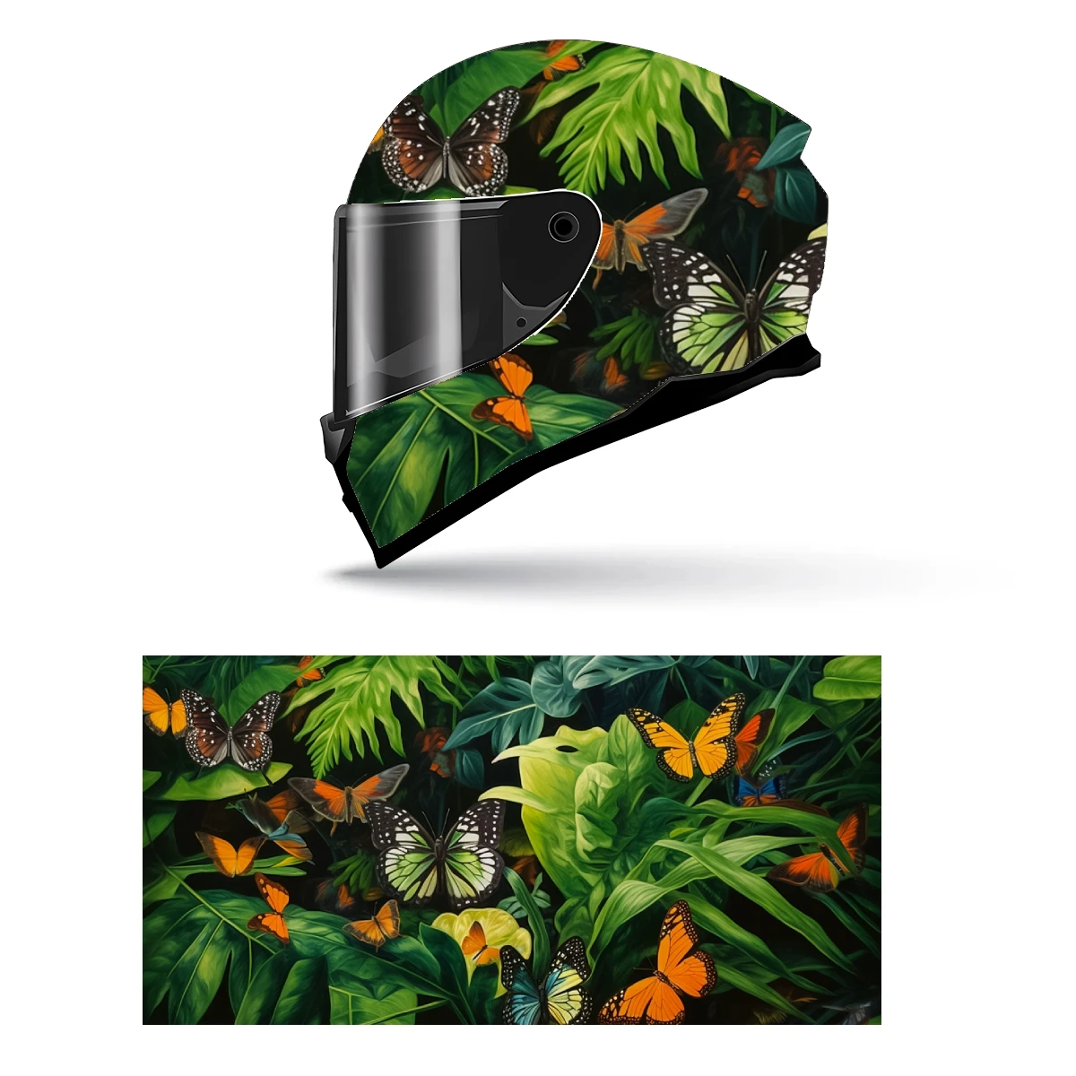 Tropical Leaves Butterflies Full Helmet Wrap Sticker Motorcycle Helmet Racing Graphic Decal Vinyl Wrap Helmet Decorative Sticker