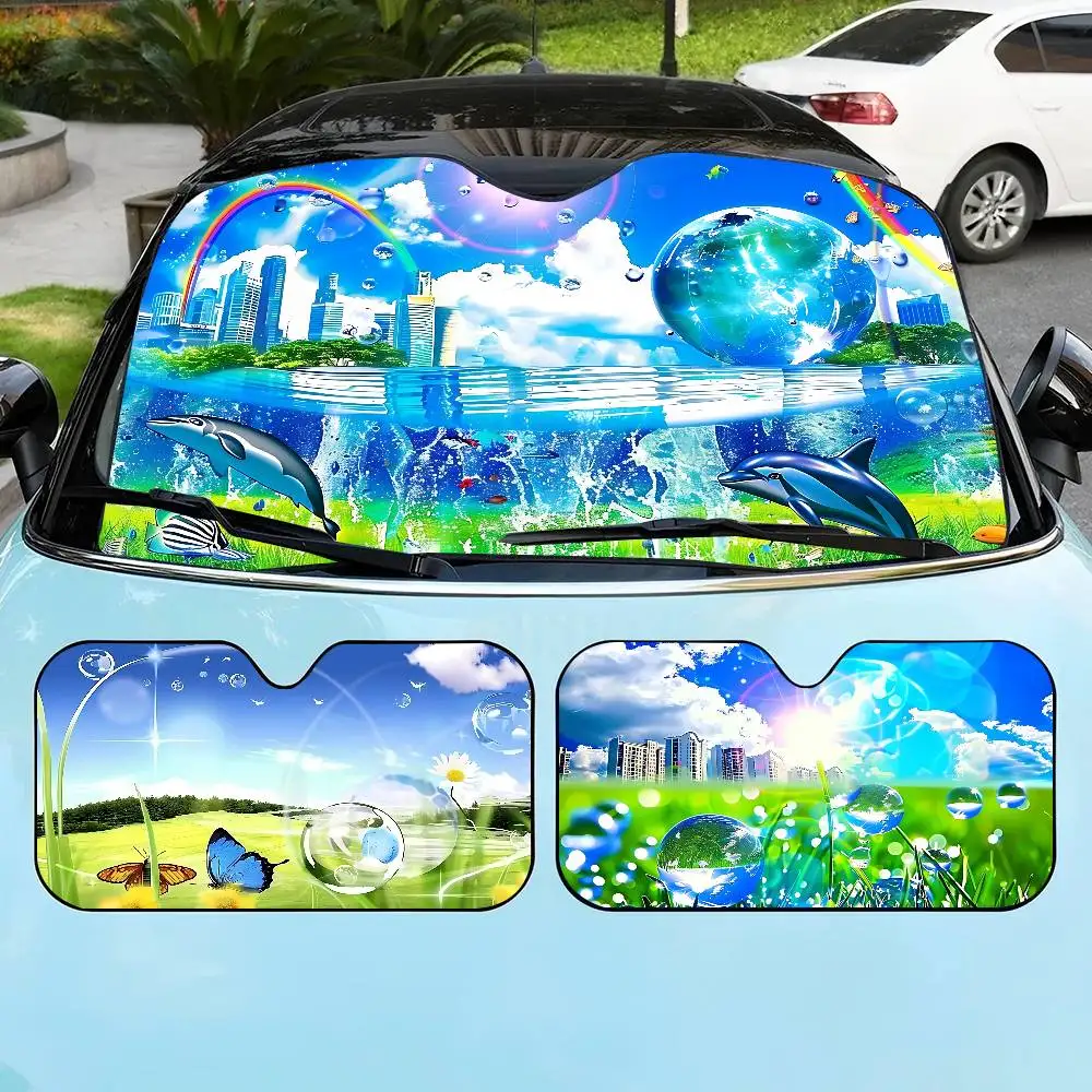 Frutiger Aero Car Sun Shade Front Window Sunshade for Most Sedans SUV Blocks Max Uv Rays Keep Your Vehicle Cool