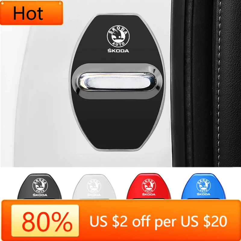 

For Skoda Car Sticker 2025 New 4Pcs Door Lock Decoration Protect Cover Emblem Case For Skoda Octavia Kodiaq Fabia Superb Rapid K