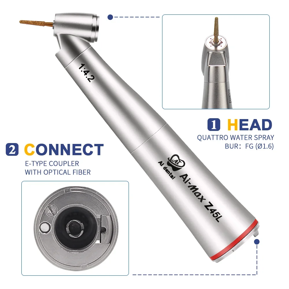 Z45L Den tal instruments contra angle 45 degree 1:4.2 optic fiber LED hand piece red ring Den tal drill den tistry