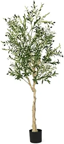 

6ft Artificial Olive Tree, Tall Fake Potted Olive Silk Tree with Planter, Large Faux Olive Branches and Fruits, Olive Plant Arti