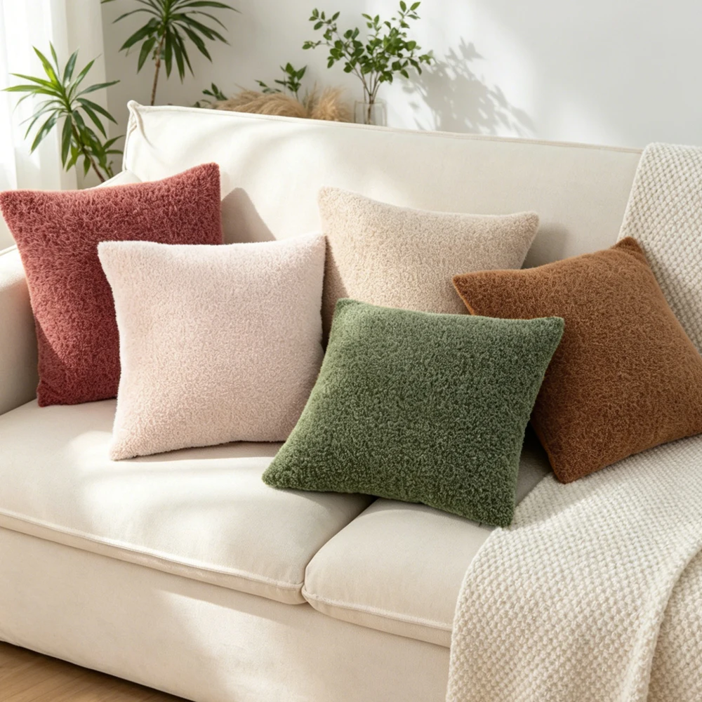 BUYNOW 1PC Plush Soft Feeling Touch Cushion Cover Home Decor Suitable For Sofa Bedroom Living Room Velvet Solid Cussion Cover