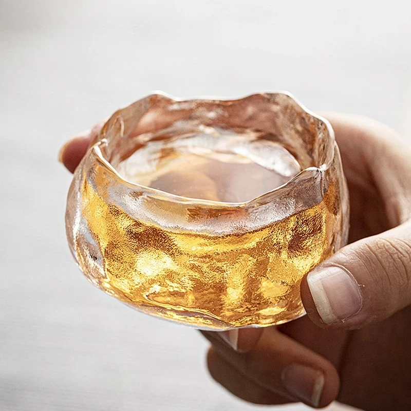 Taza de té de vidrio Irregular, taza de té gruesa de estilo japonés, juego de té de Kung Fu transparente, juego de tés pequeños esmerilados para el hogar