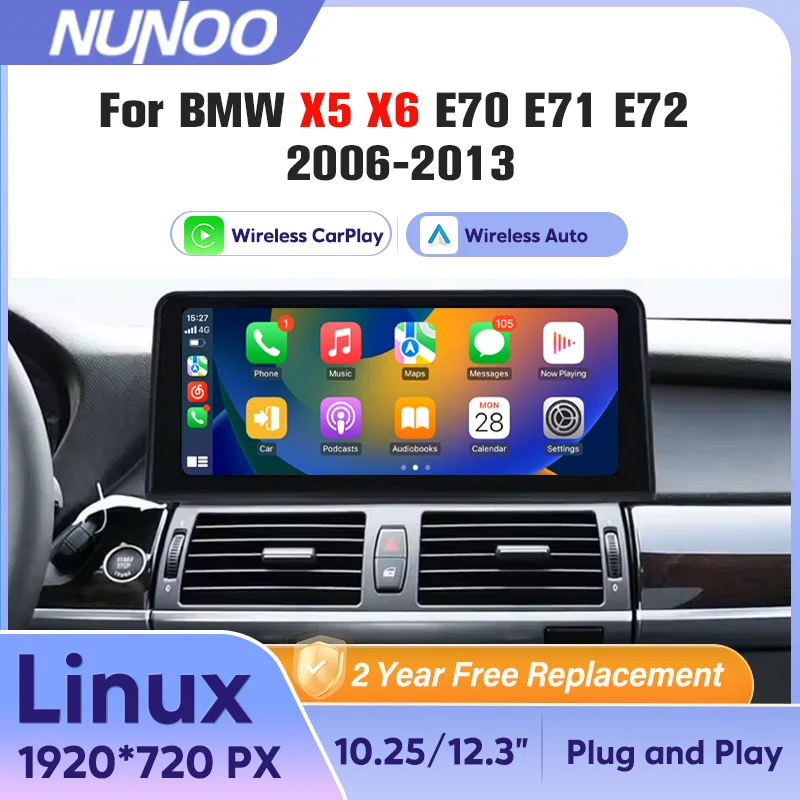 Wireless Carplay Android Auto Screen For BMW X5 E70 X6 E71 E72 2006-2013 Car Stereo Radio Multimedia Player Autoradio Linux Syst