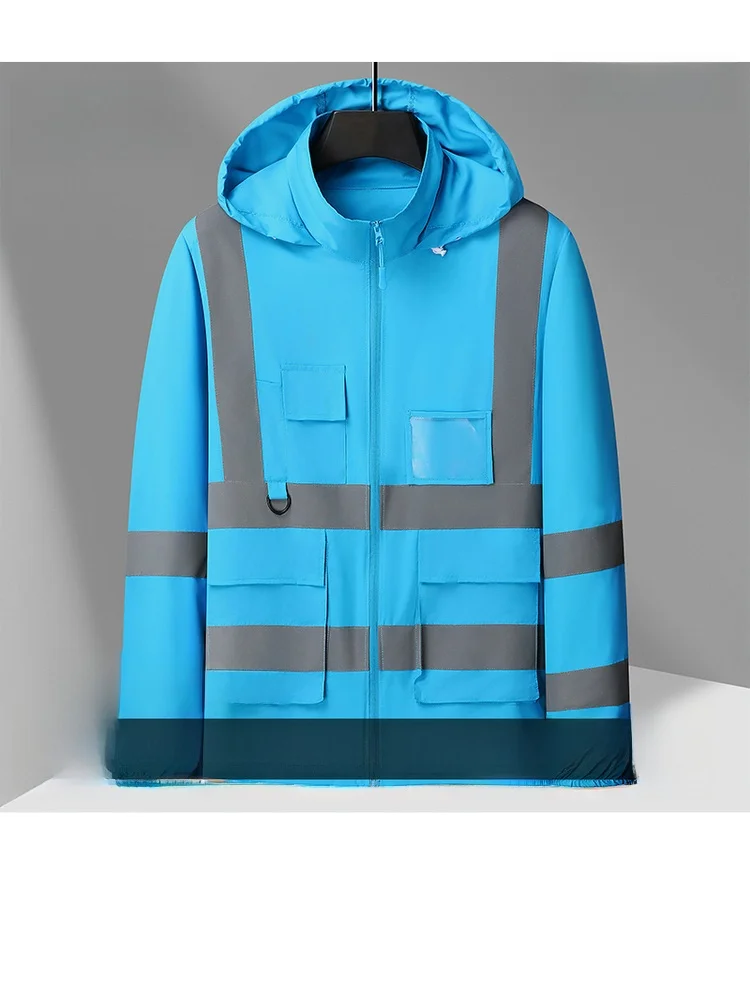 メンズ夏用薄手アイスシルク日焼け止め服釣り用ジャケット反射ストリップデリバリーロゴアウトドアファッションルーズフィット長袖