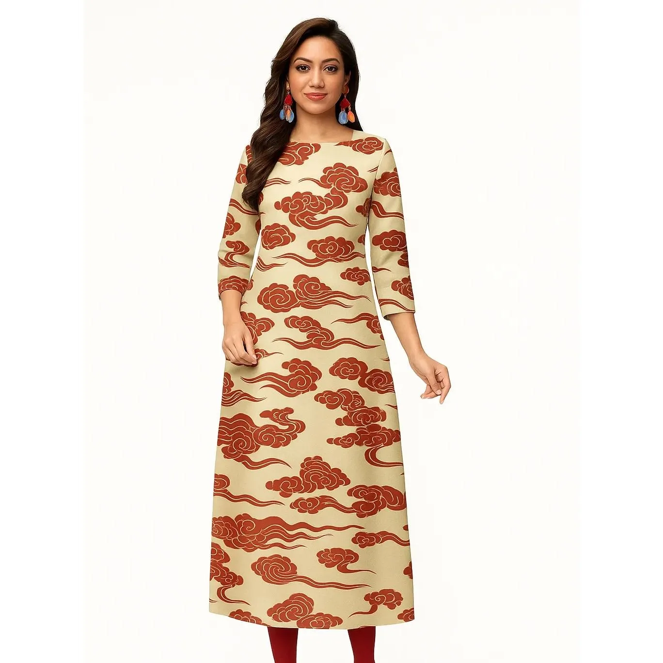 무슬림 드레스 쿠르트 여성용 패셔너블하고 우아한 스트레이트 튜브 캐주얼 공작색 코끼리 무늬 아바야 여성 두바이 슬릿 헴