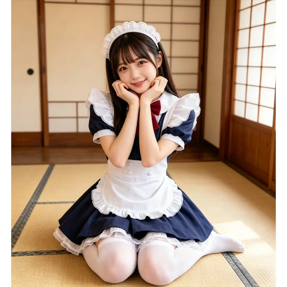 

Lolita Dress Set Gothic Maid Cosplay Outfit Bow Lace Ruffle Retro Victorian Plus Size Performance Costume,Maid Cosplay Outfit