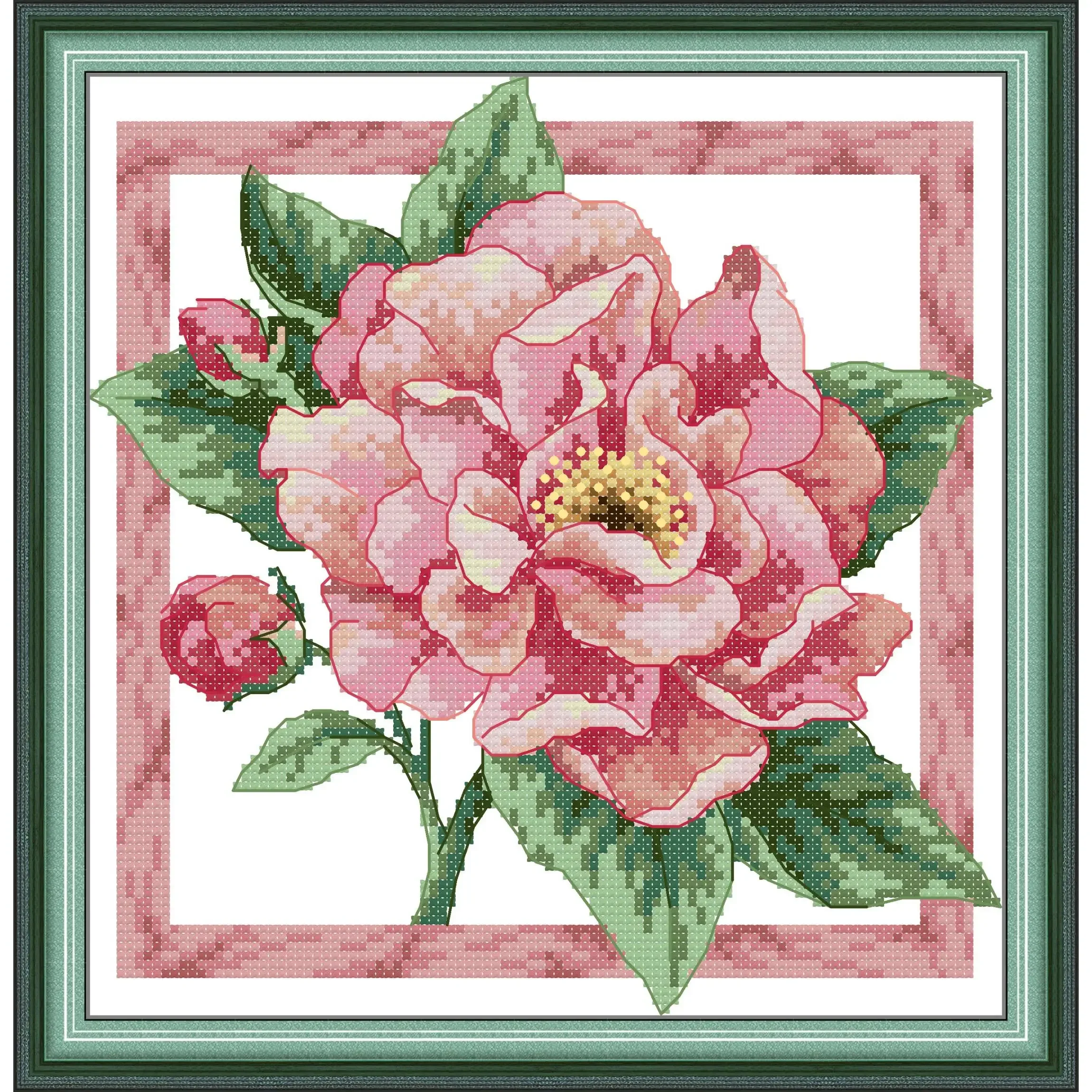 Joy Sunday Pre-printed Cross Stitch Kit  Easy Pattern Aida  Stamped Fabric Embroidery Set-Peony in Full Bloom