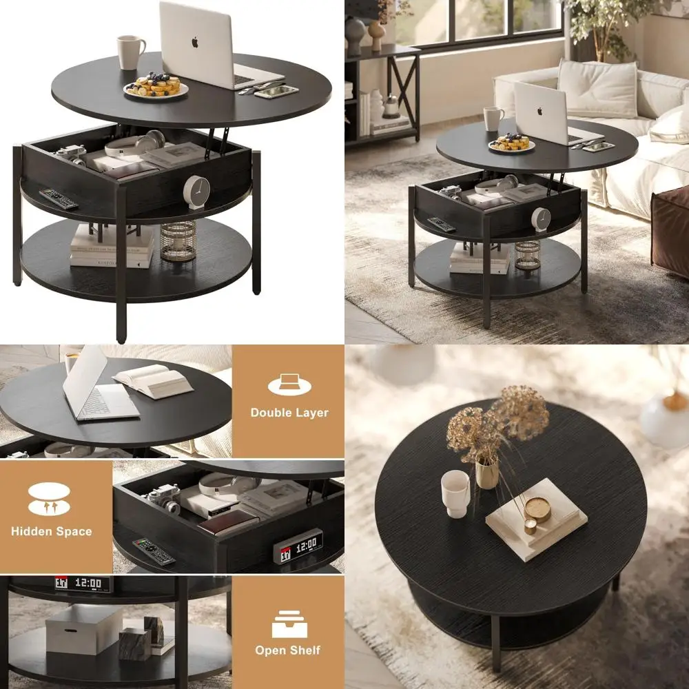 

Farmhouse Style Lift Top Coffee Table with Storage, 26.77 Living Room Furniture, Hidden Compartment Feature