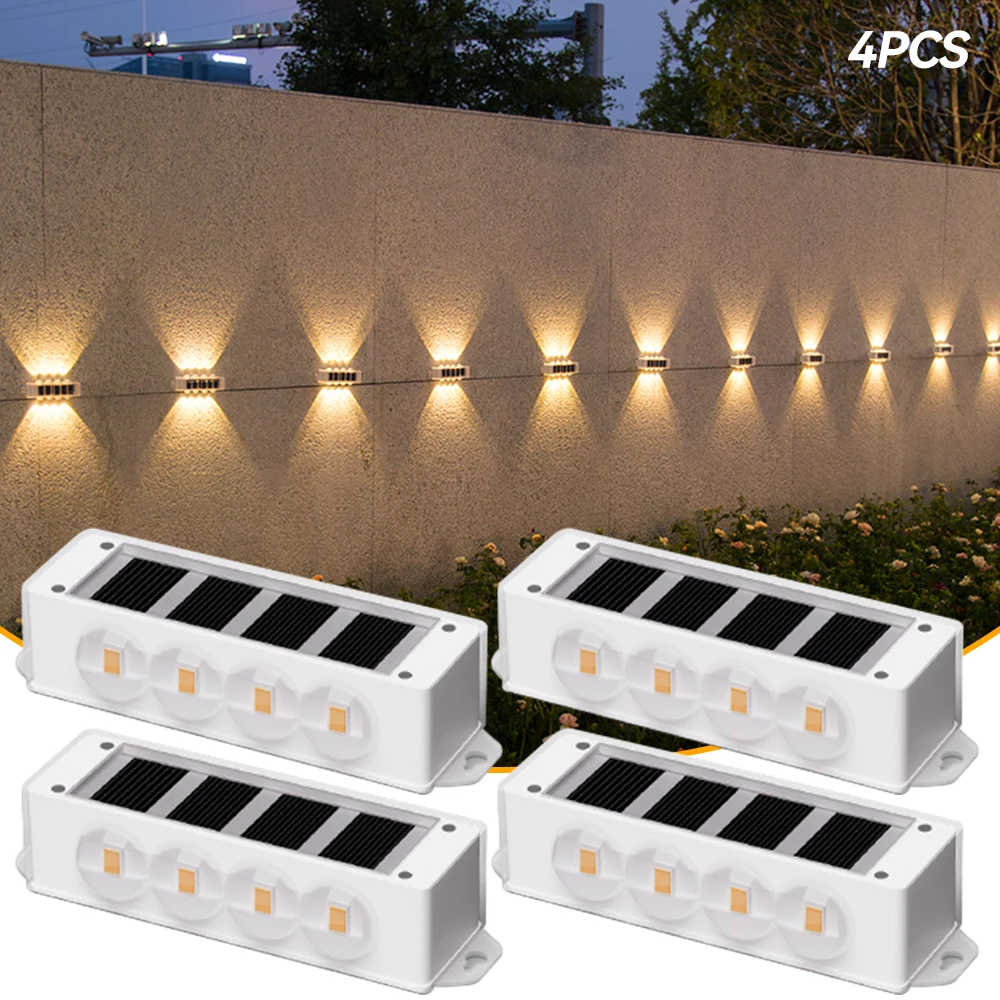 4 Stück LED-Solar-Wandlampen für den Außenbereich, wasserdichte obere und untere Gartenbeleuchtung, Veranda-Lichter, dekorative Wandleuchte für den Innen- und Außenbereich