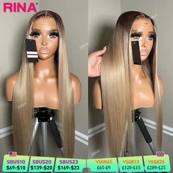 13x4 Dark Brown Blonde Straight Lace Front Human Hair 200 Density 13x6 Transparent Lace Frontal Wig Brazilian For Women