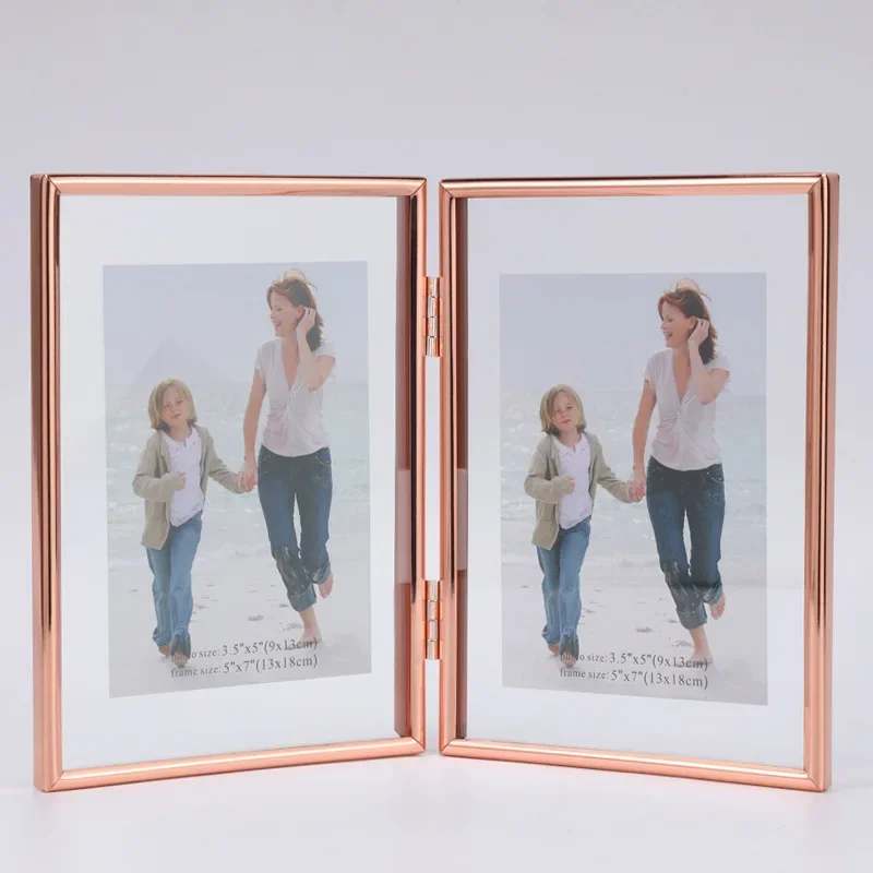 European Foldable Double Linked Picture Frame Metal Transparent Glass Photo Frame Wedding Certificate Display Wall Decoration