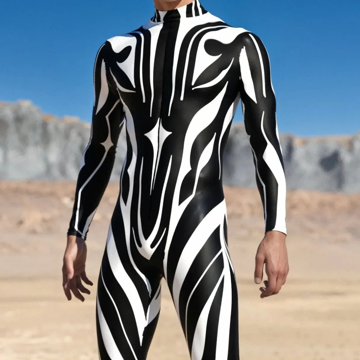 

Zawaland 3D Art Print Cosplay Bodysuit Burning Man Festival Costume Halloween Party Perfermence Zentai Suit Men Spandex Jumpsuit