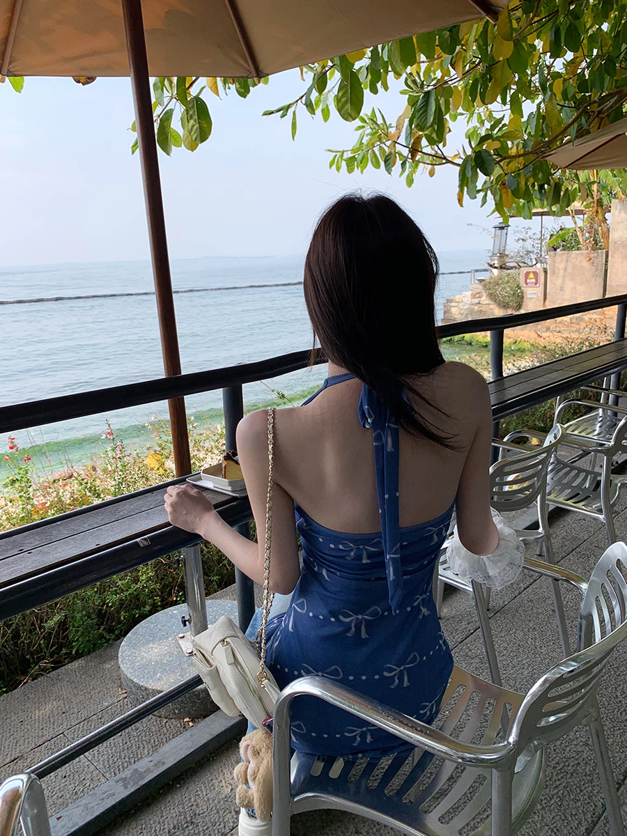 Niebieska spódnica Ele Hanging Ne Dr damska, letnia, nowa kolekcja 2025, wyszczuplająca, z wysokim stanem, krój H, z włókna poliestrowego, odzież codzienna.