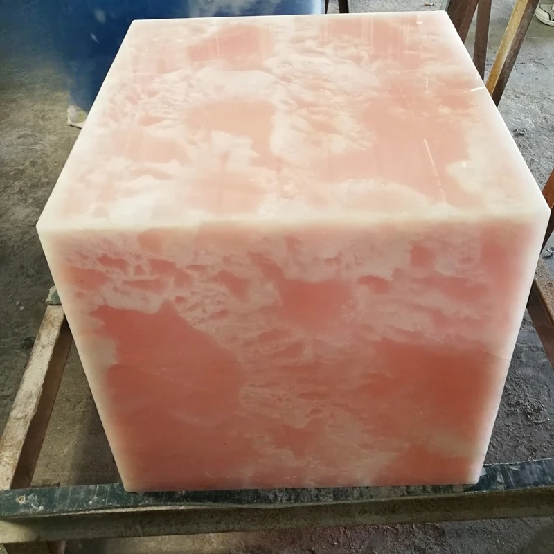Luxury large square pink agate cube marble block coffee table
