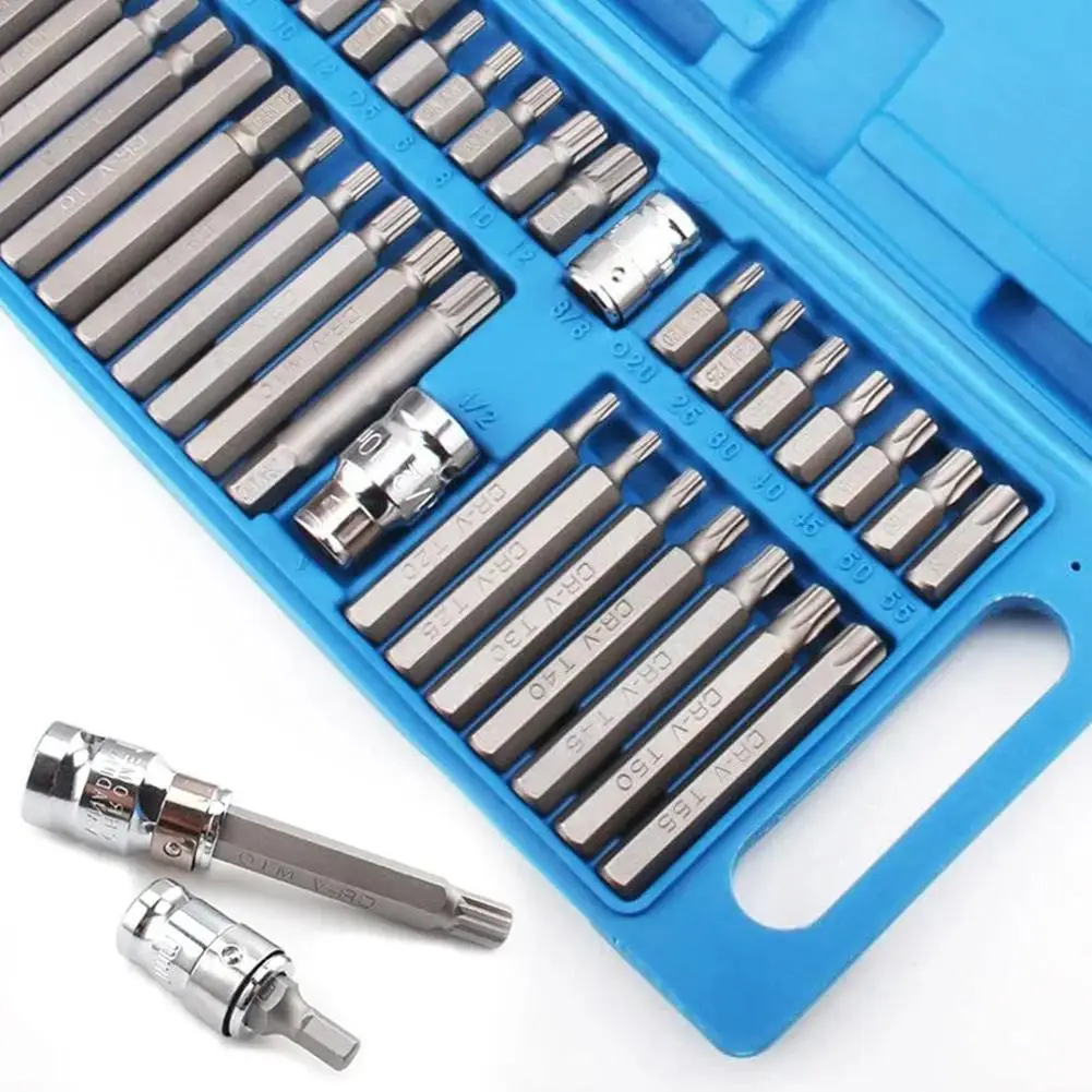 40Pcs Impact Socket Set 1/2'' 3/8'' Adaptor Drive Shank Hex Torx XZN Star Extension Bit Socket Adaptor Conversion Tool