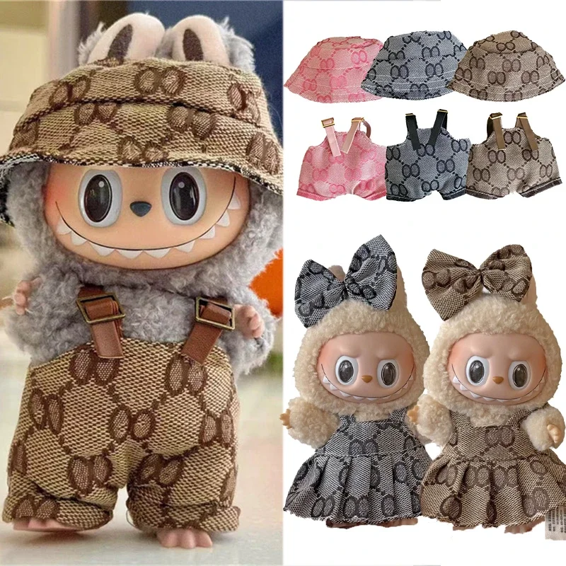 

15 17cm For Labubu Doll Clothes Fashion Skirt Fisherman Hat Shoes Messenger Bag Ropa Clothing Set Sitting Party Gift Accessories