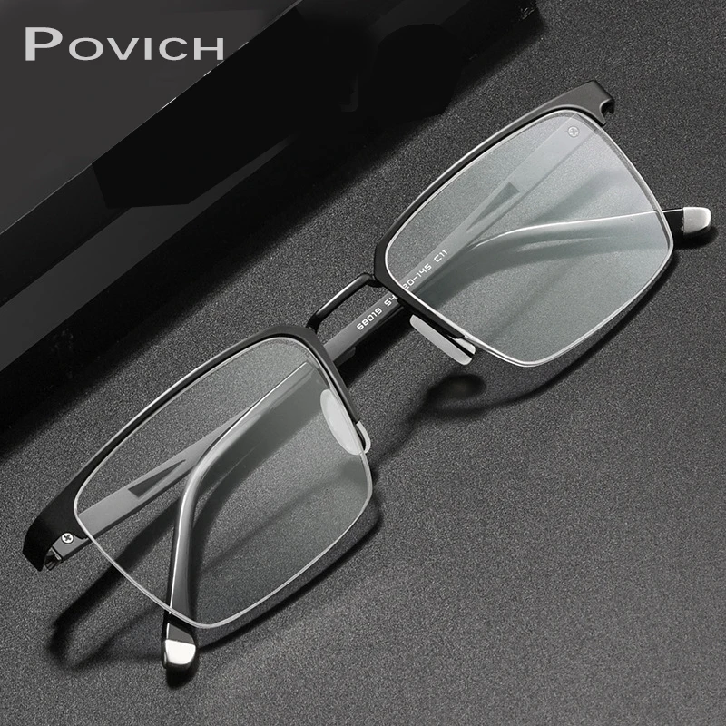 

POVICH Brand Glasses Frame For Men Metal Half Vintage Optical New In Oculos Prescription Spectacles Myopia Reading Eyewear