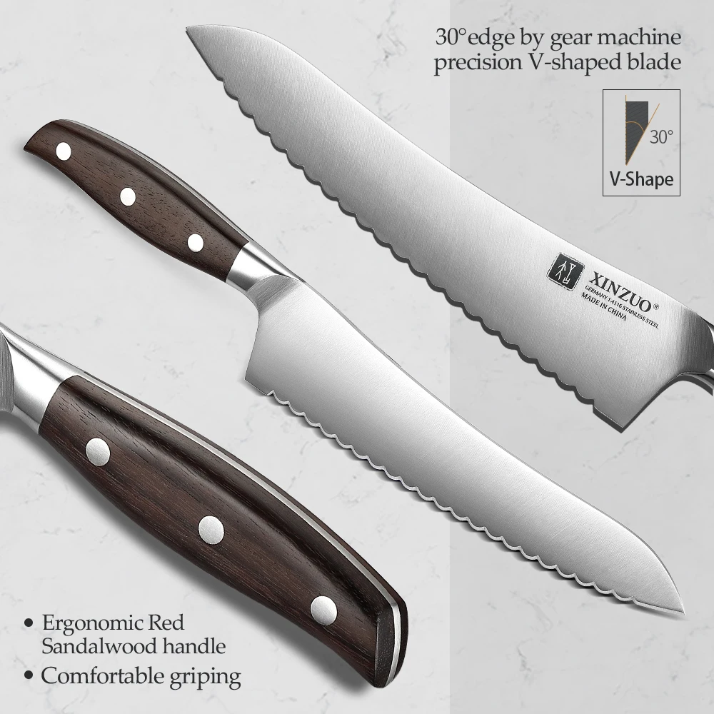 XINZUO 8 Inch Frozen Meat Knives High Carbon DIN 1.4116 Steel Steak Barbecue Cleaver Bread Kitchen Knives