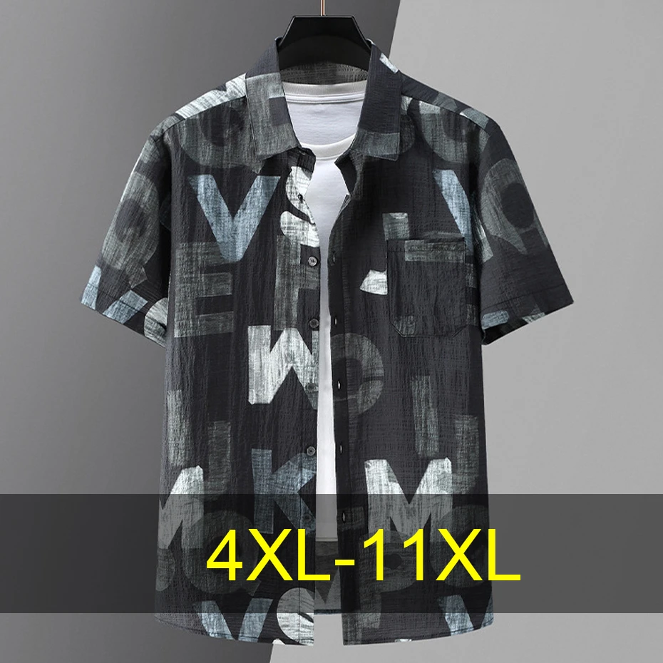 

11XL Plus Size Quick Drying Shirt Men Summer Short Sleeve Shirt Fashion Casual Streetwear Shirt Male Summer Tops Big Size 11XL