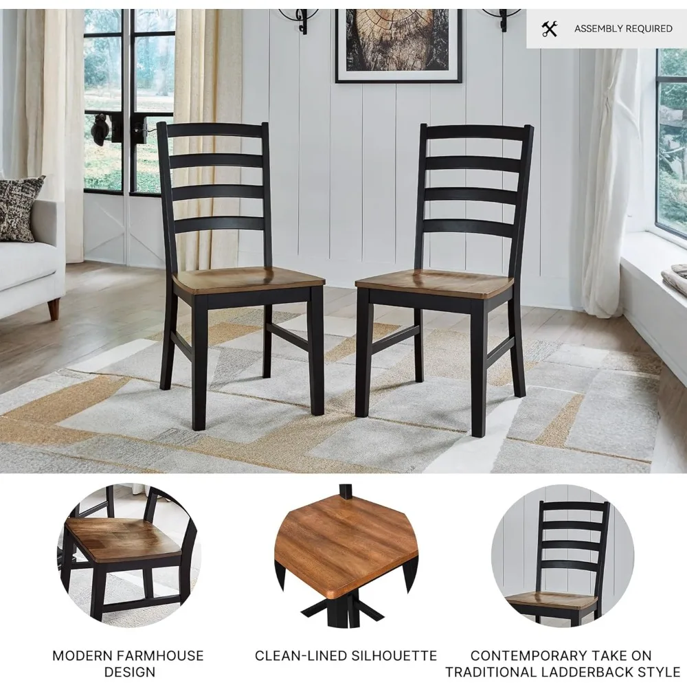 كراسي تناول الطعام الريفية المميزة من Ashley Wildenauer، زوج باللون الأسود والبني الفاتح