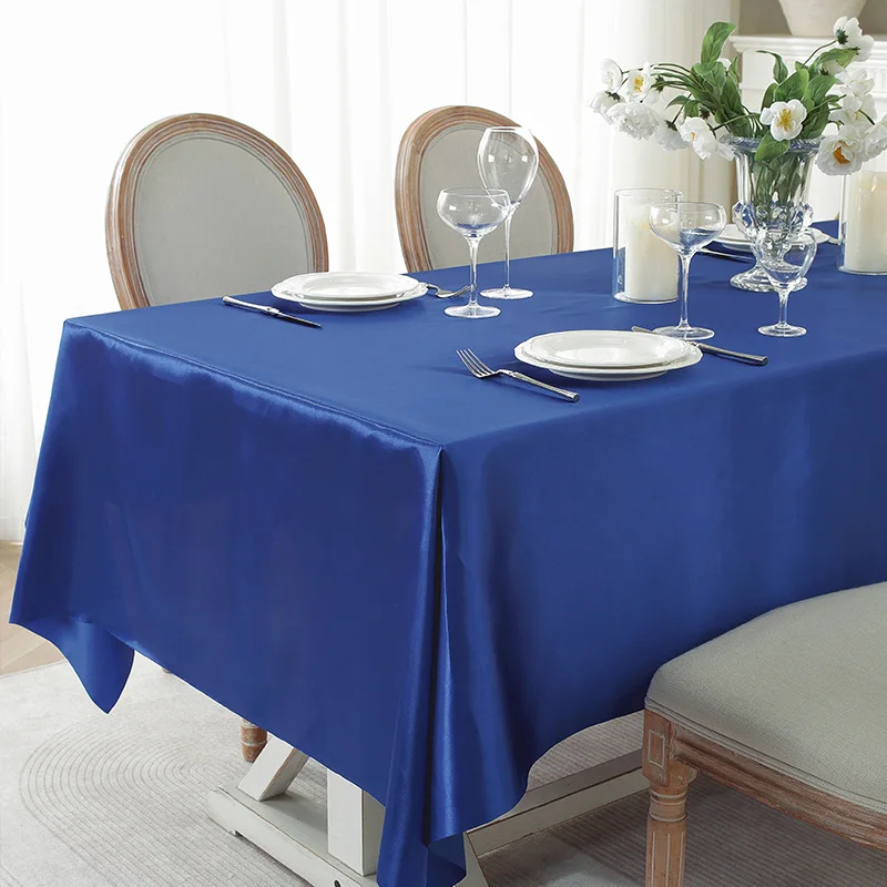 

Dark Blue Table Cover Wedding Decoration soft Solid Color Satin Tablecloth Birthday Christmas Party Dining Smooth Satin Fabric