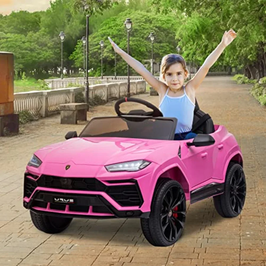 Electric Ride On Car for 12V Pink Licenced Lamborghini with Remote Control AUX Spring Suspension Music LED Lights USB Port Foot