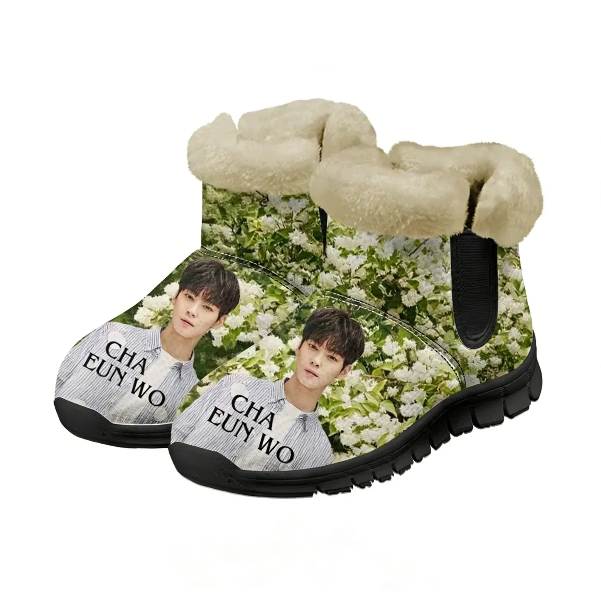 

KPOP Cha EunWoo Snow Boots Mens Yugi Muto Printed Womens Teenager Shoes Keep Warm Casual Lightweight Sports Custom Sneakers