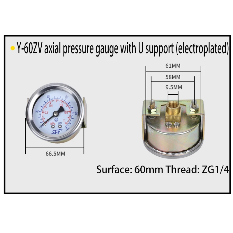 Pneumatisches Luftdruck-Y-40 50 60ZU Axial-SFF-Manometer mit Halterungsmontage – Detail 1