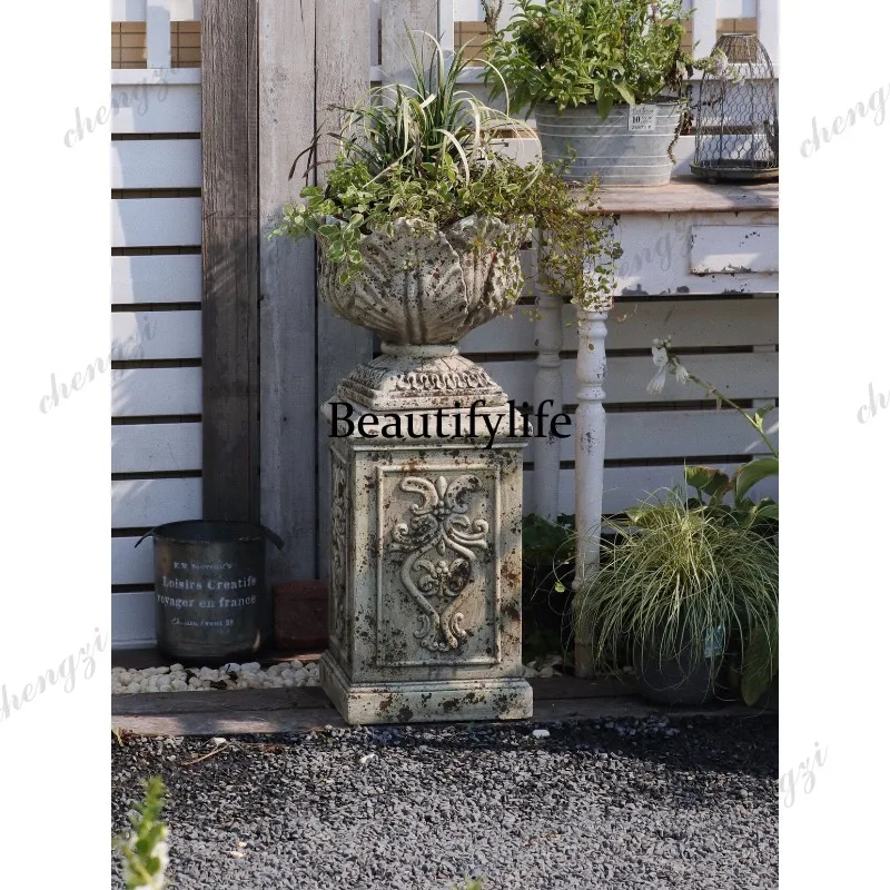 Rust Roman column flowerpot Roman column Garden decoration ornament Crafts