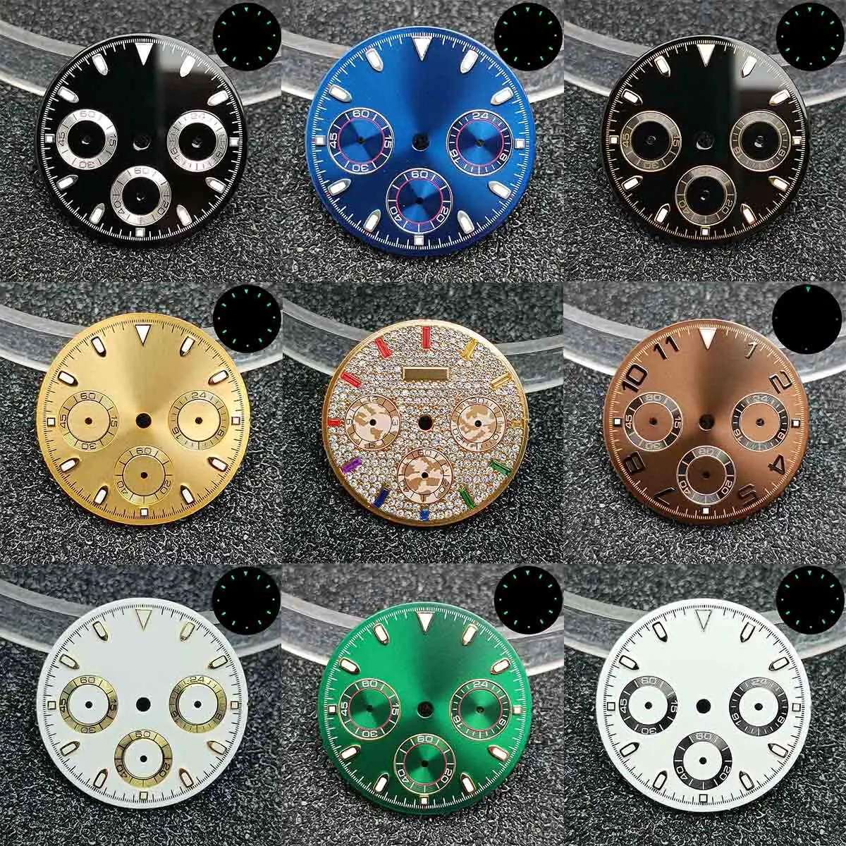 VK63 dial panda dial luminous dial suitable for 39mm case quartz watch VK63 movement watch replacement accessories green luminou