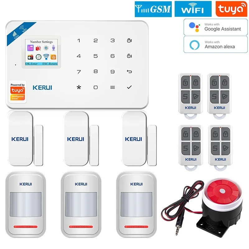 Sistema de alarme sem fio Home Security, Tela colorida, Sirene, Recepção de aplicativos móveis, GSM, Conexão Wi-Fi, Novo, W181