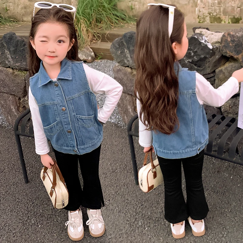 

Baby Kids Distressed Denim Waistcoat for Babi Girl Sleeveless Jacket Toddler Child Solid Blue Denim Vest with Pocket 2 3 4 5 7 9