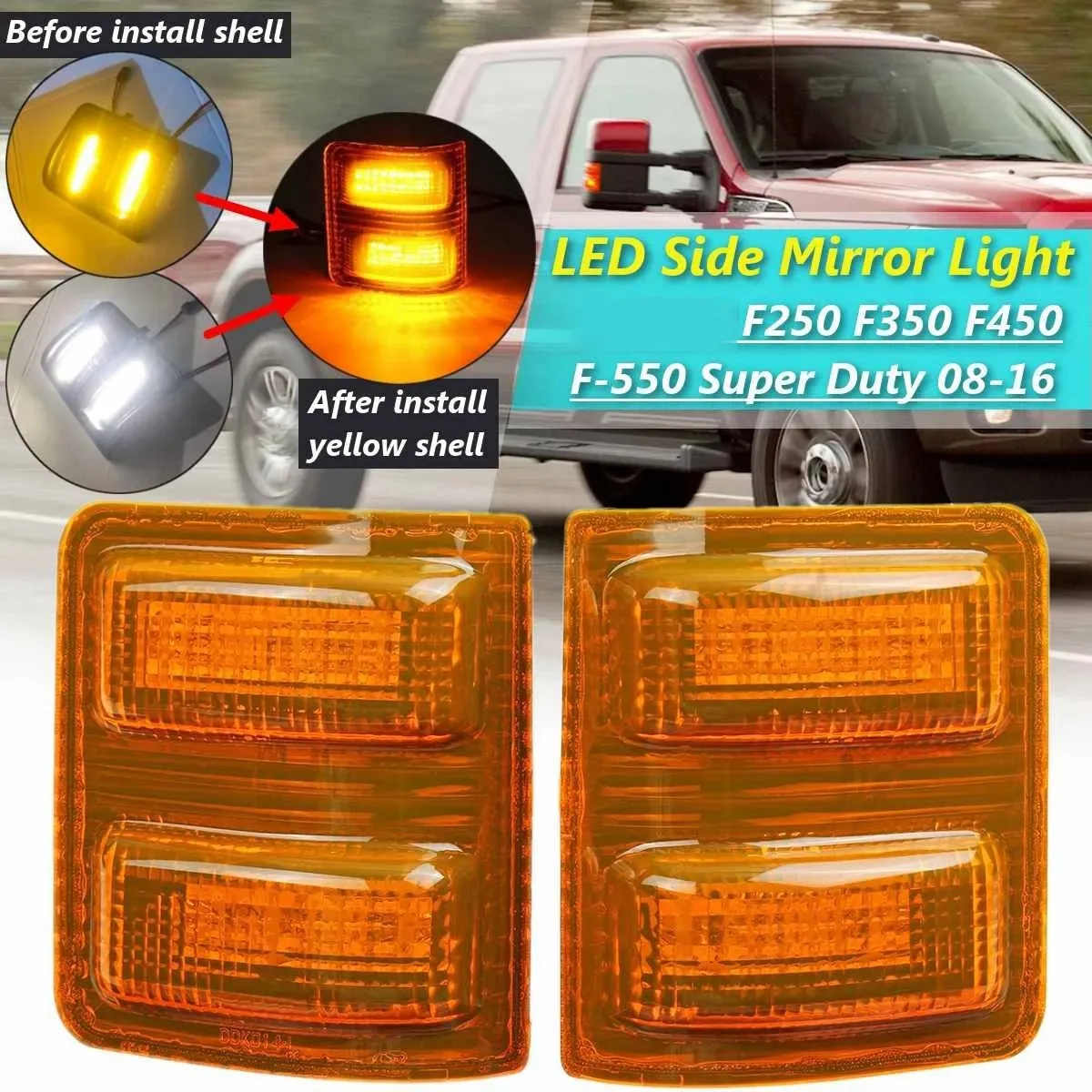 Pair LED Side Mirror Marker Lights Rearview Lamp Amber for Ford F250 F350 F450 F550 Super Duty 2008-2016 1448141 1448140