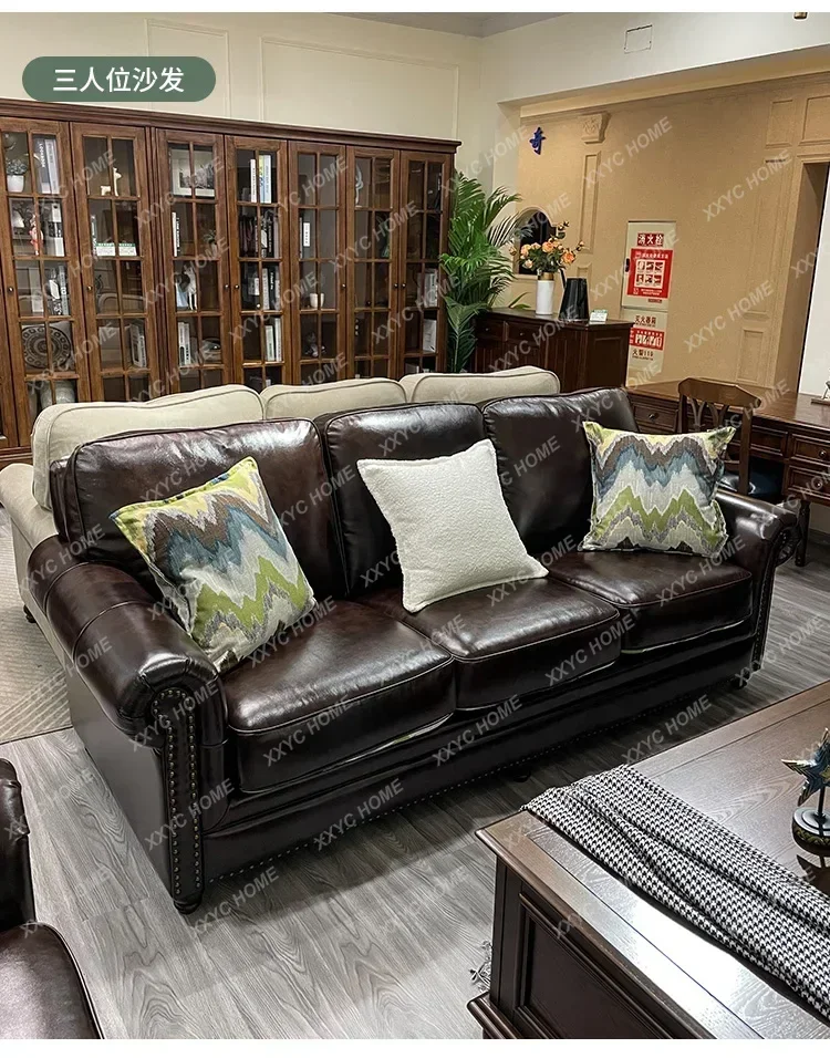 

MM first-layer cowhide leather sofa combination retro living room leather art