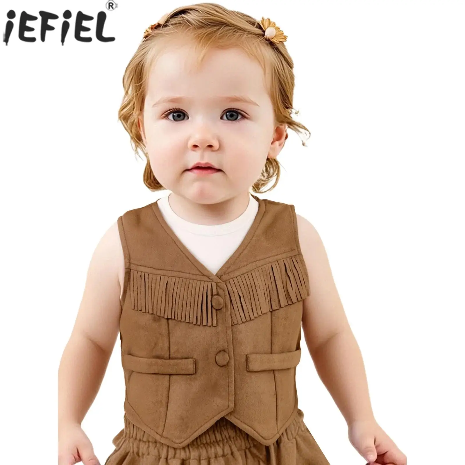 

Kids Boys Girls Halloween Western Cowboy Cosplay Costume Vintage Faux Suede Tassels Vest Waistcoat Theme Party Carnival Clothes