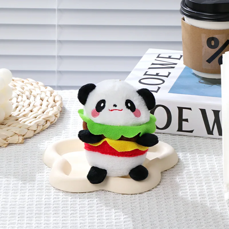 Nieuwe Schattige Hamburger Panda Hond Pluche Speelgoed Pop Sleutelhanger Cartoon Zachte Pluche Hond Pop Rugzak Hanger Verjaardagscadeaus