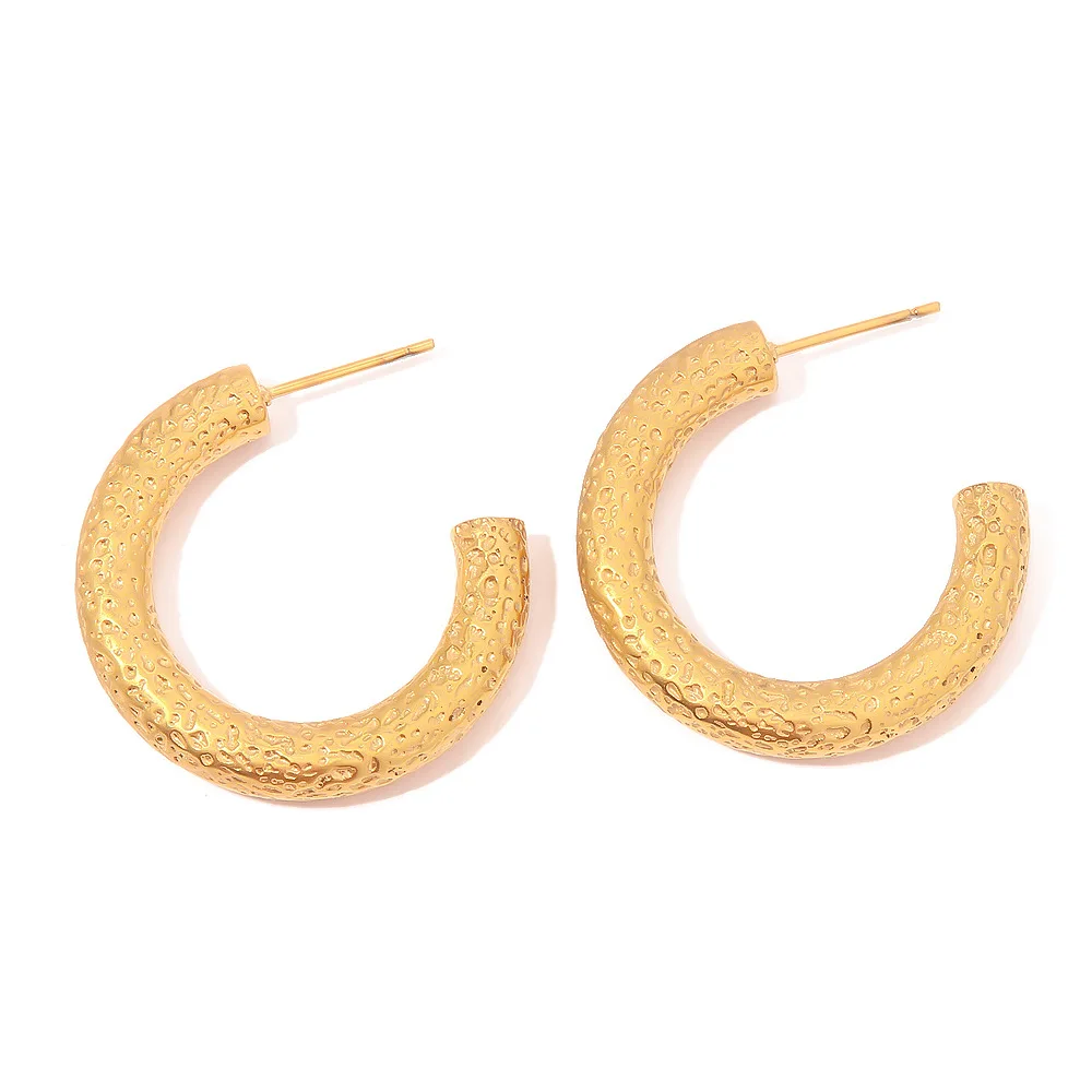 Stainless Steel PVD 18K Gold Plated Tarnish Waterproof Big Size CC Hoop Earrings For Woman Jewelry Wholesale Trendy