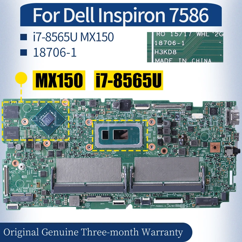 

For Dell Inspiron 7586 Laptop Mainboard 18706-1 0C6KN0 i7-8565U MX150 Notebook Motherboard