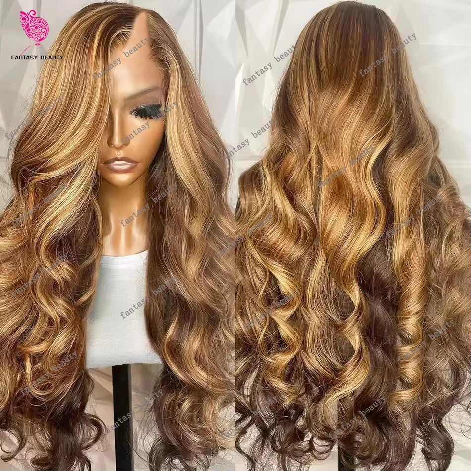 

Волнистые Выделите Медовый Блондин V-образный Парик Необработанный Омбре Коричневый 100% Индийские Волосы Бесклеевые U-образные Парики Полностью Машинного Сделания