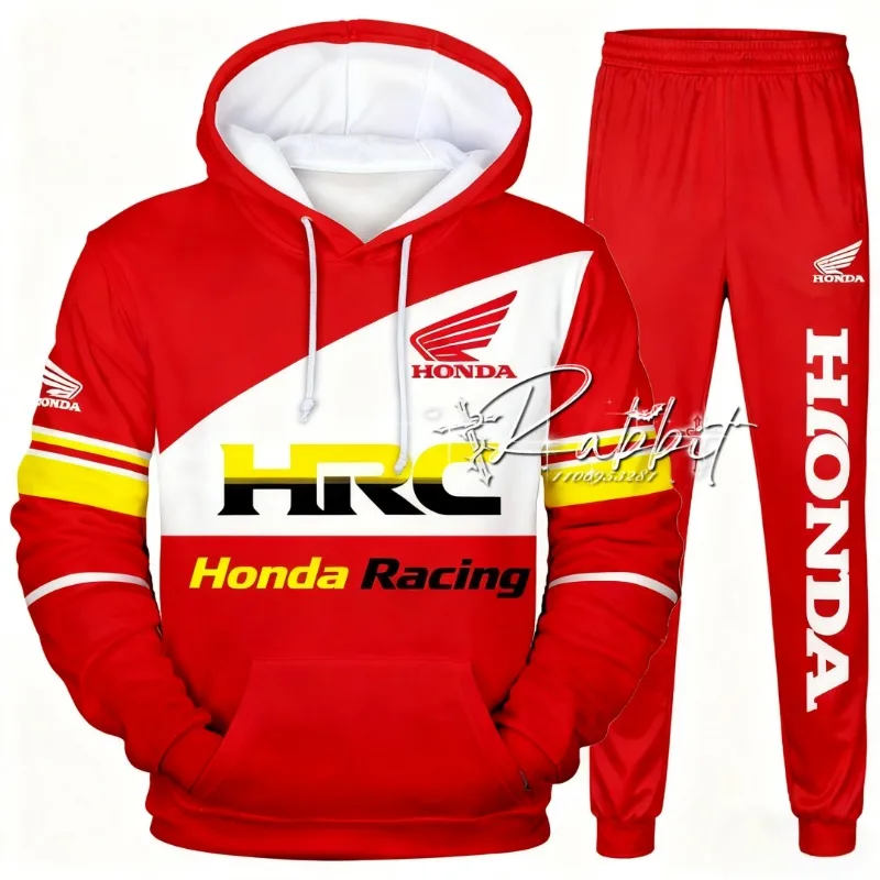 2026 جديد هوندا دراجة نارية متحمس موتو سباق الدراجات مجموعة موضة الشارع هوديي دراجة نارية السراويل الرياضية عادية قطعتين مجموعة