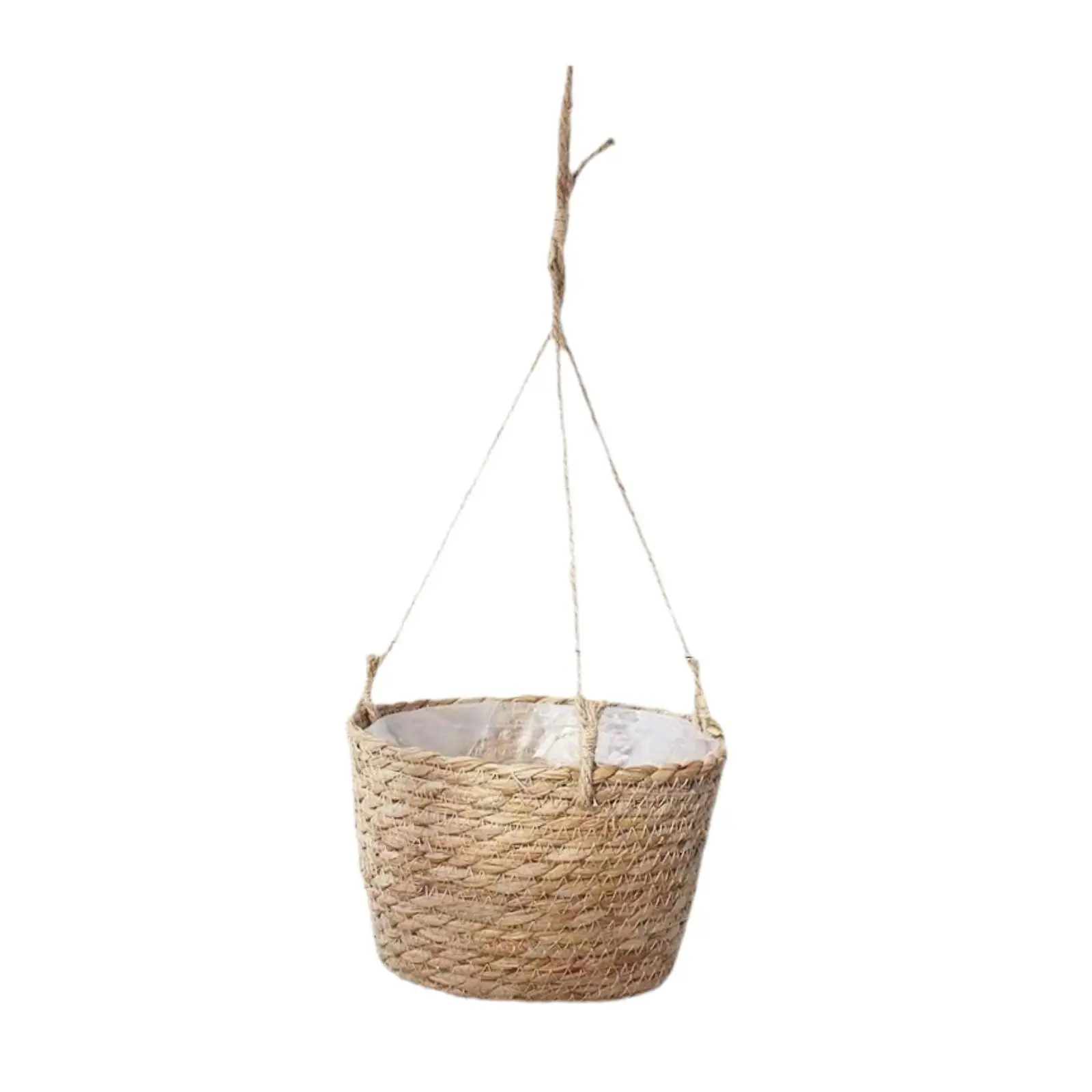 Natural Rural Style Hanging Straw Floral Container Woven Rope Flower Cattail Basket for Home Garden Indoor Household