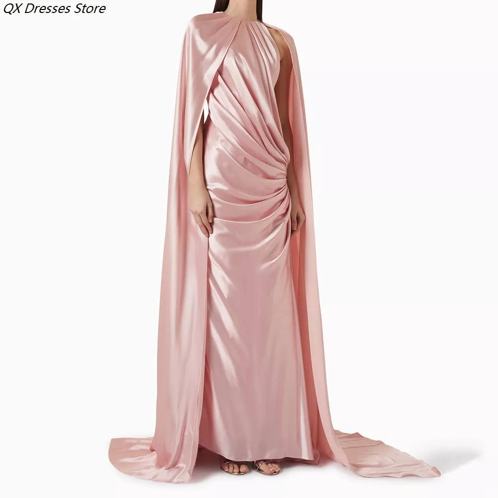 Women's A-line Evening Dresses Floor-length O-neck Sleeveless Prom Dresses Fashion Stole Pleat Simple Draped Customized Gowns