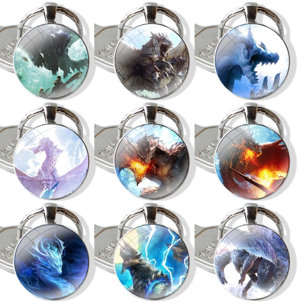 Keychain Handmade Glass Cabochon Key Ring Holder Pendant Key Chains Monster Hunter