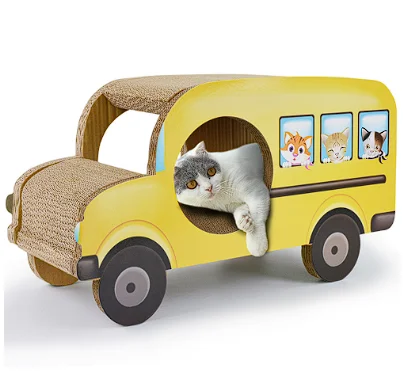 Wholesale Large Cat Scratcher Funny Cute Car Design Cat Beds and Playing House Made of Paper Packed in Carton