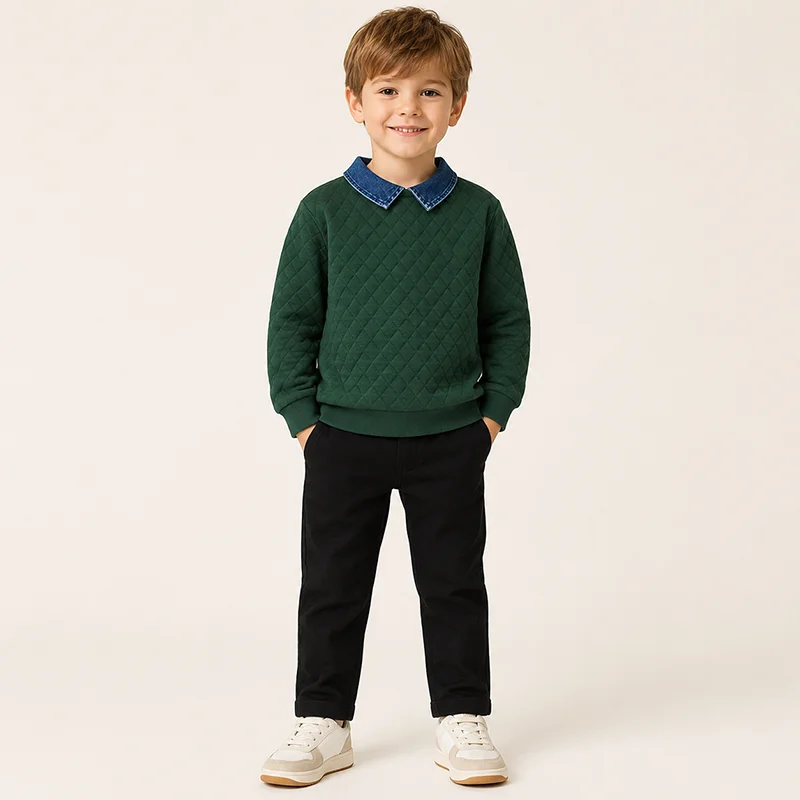 Unisex Winter Cotton Sweatshirt Denim Blue/Pink Air Layer Jumper Children's Clothing for Boys & Girls