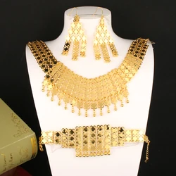 Dicai Luxury Women Jewelry Set Gold Plated Bead Pendant Women Necklace Wide Bracelet Women Earrings Abaya Dubai Luxury Designer