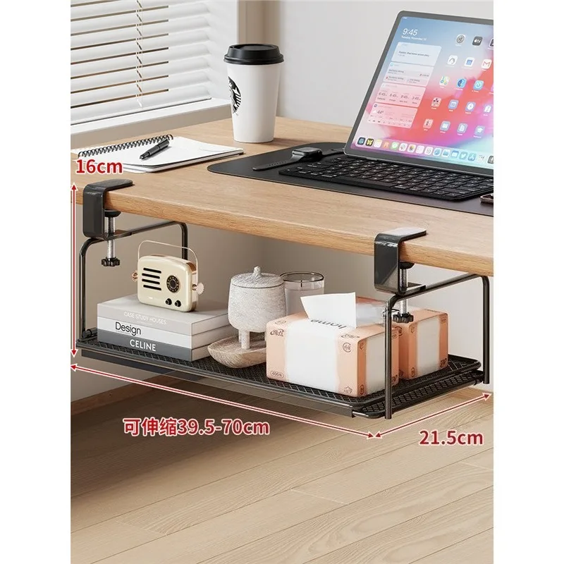 under-table shelves, invisible hanging storage boxes, retractable lower hanging shelves