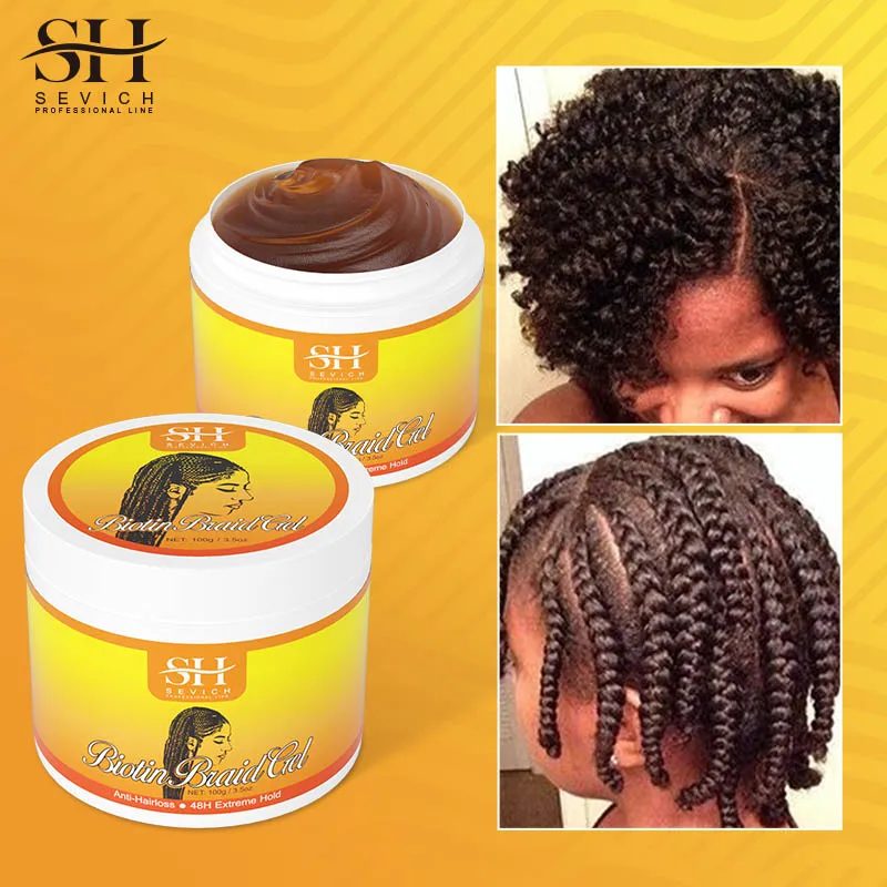African Hair Styling Braiding Gel 100g Edges Control Hair Shaping Cream Traction Alopecia Biotin Anti Break Hair Wax Sevich